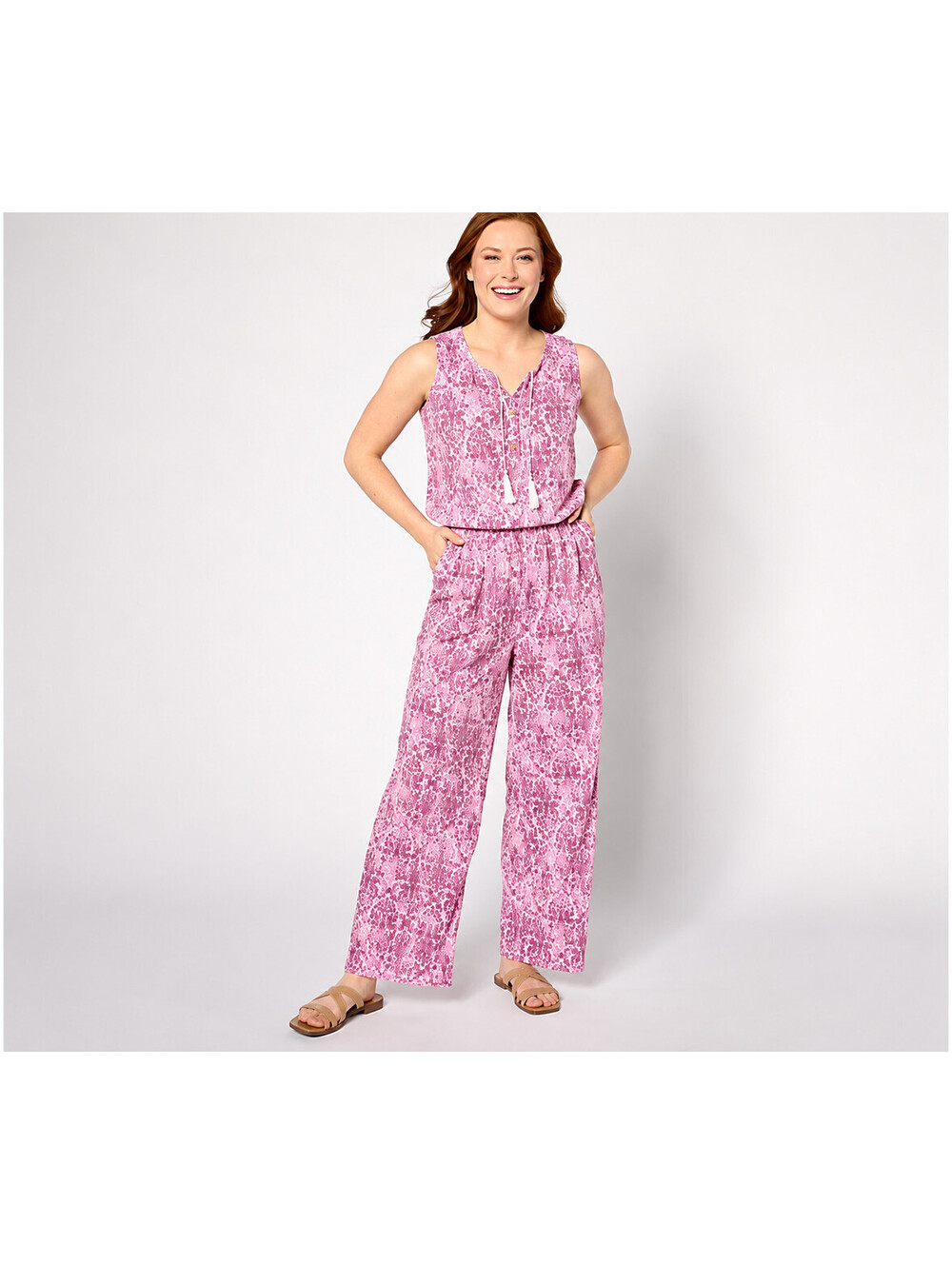 Denim & Co. Beach Regular Knit Sleeveless Jumpsuit Wisteria, Size 2X